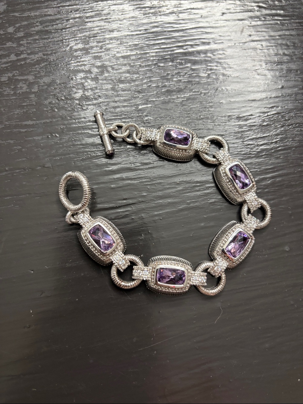 Judith Ripka Silver Bracelet with Purple Gemstones